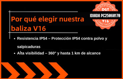 🚨Último modelo🚨 Luz de Emergencia V16 DGT 3.0 – Aprobada 2026, Magnética IP54 – Cumple con la Normativa 2026.